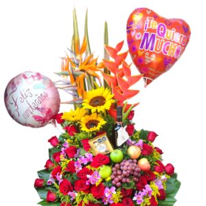 arreglo frutero con vino