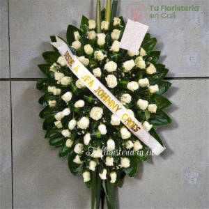 Arreglo funebre en pedestal en rosa blanca 03