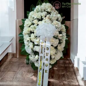Arreglo fúnebre  trípode con hortensia blanca 13