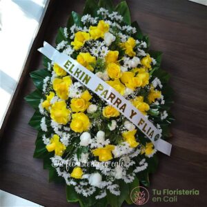 Arreglo fúnebre pedestal con rosas amarillas 05